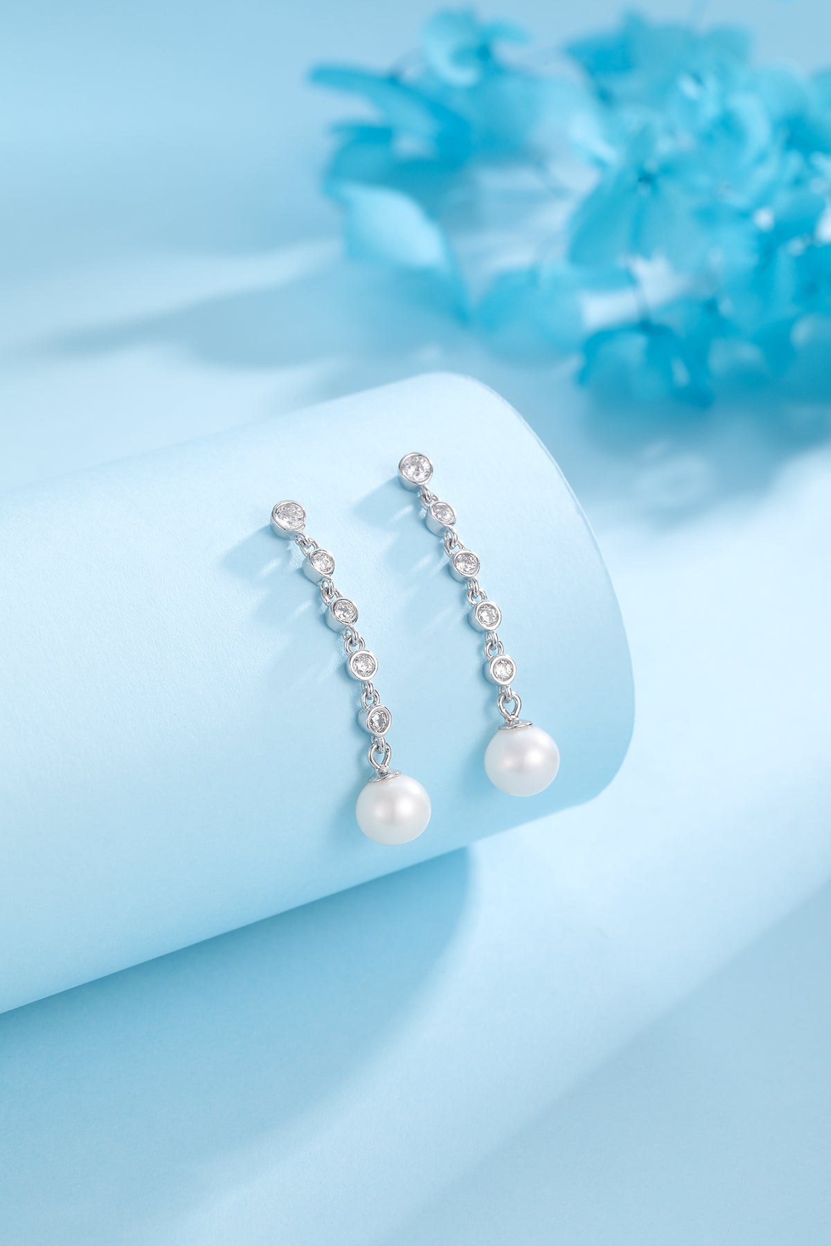 Freshwater Pearl and Cubic Zirconia Drop Earrings