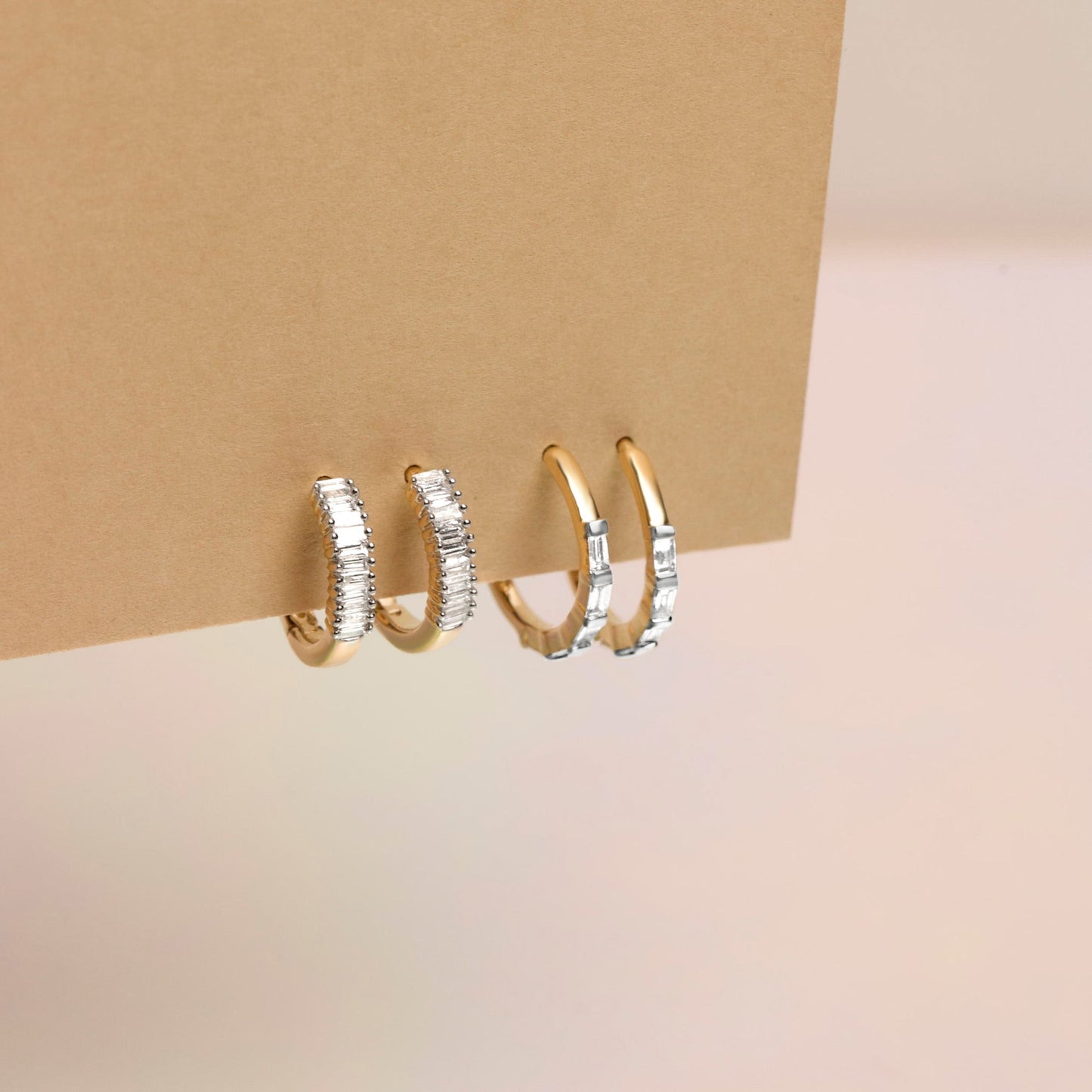 Eternity Baguette Huggie Earrings in Silver