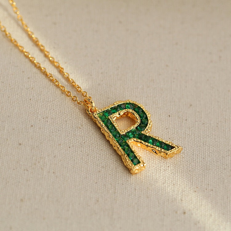 Green Zirconia Letter Necklace for Women