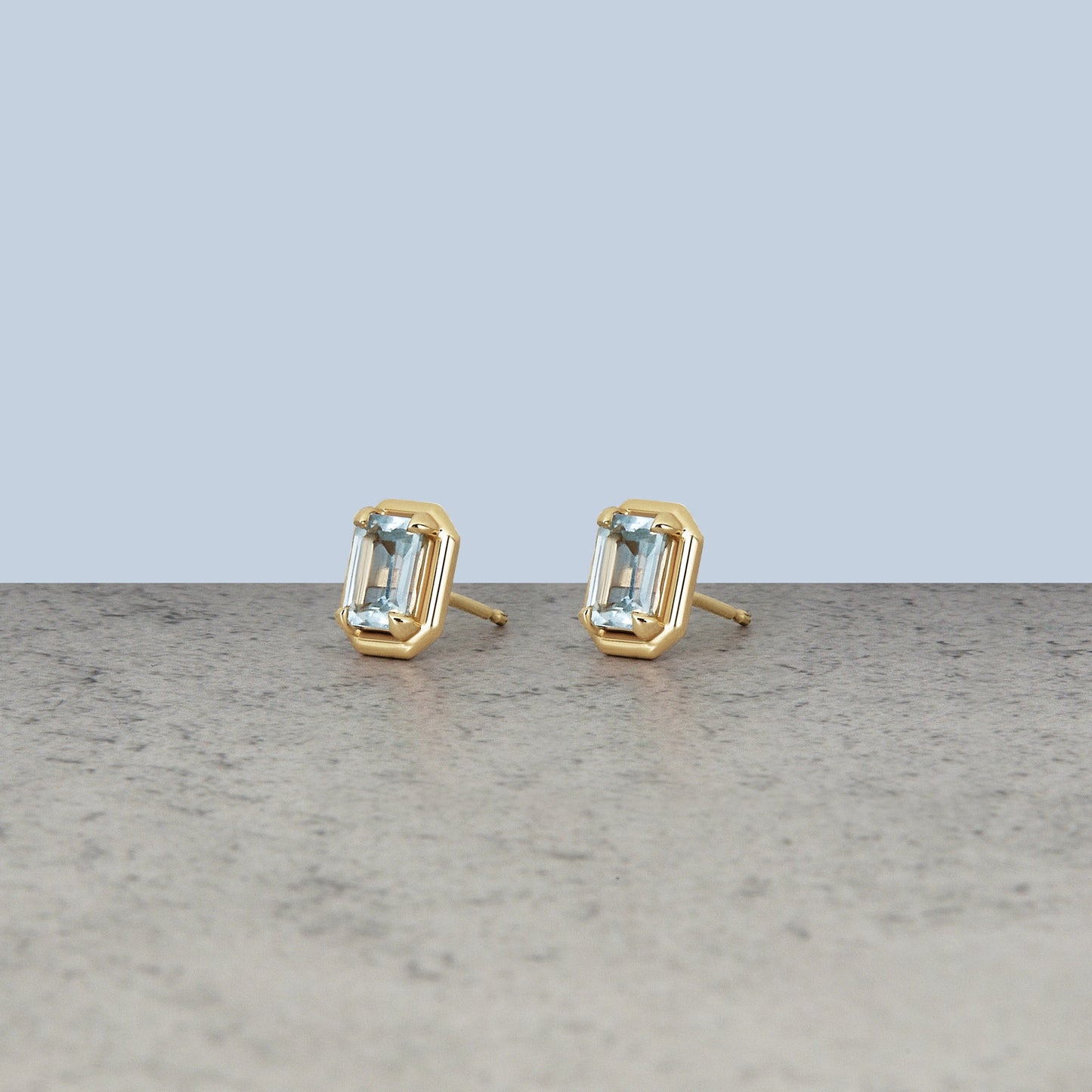 Emerald Cut Birthstone Stud Earrings