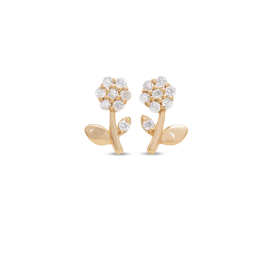 Flower Stud Earrings with Diamond Accents