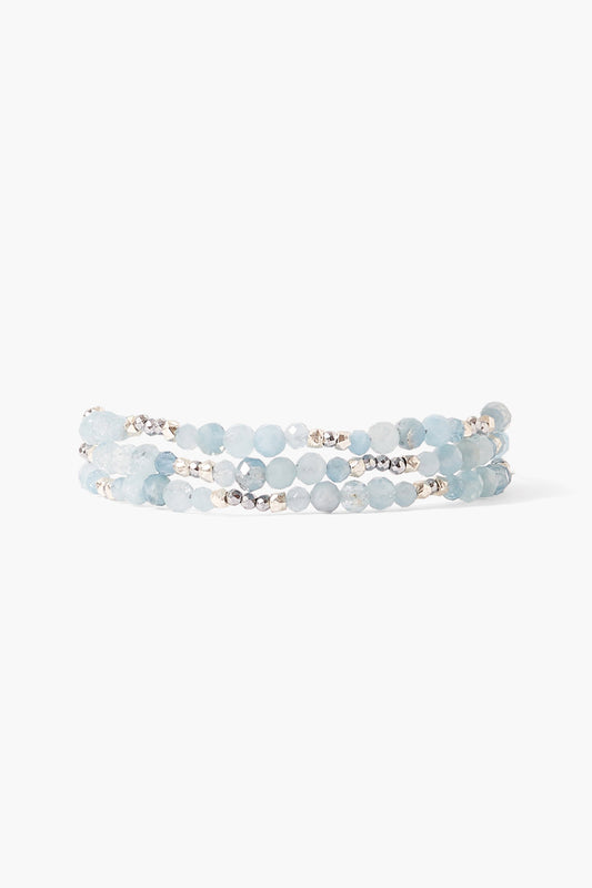 Triple Wrap Aquamarine Silver Bracelet