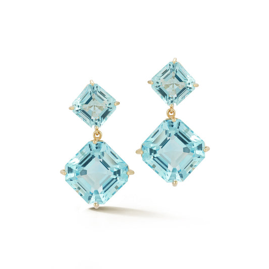 14kt Asscher Cut Drop Earrings with Swiss Blue Topaz