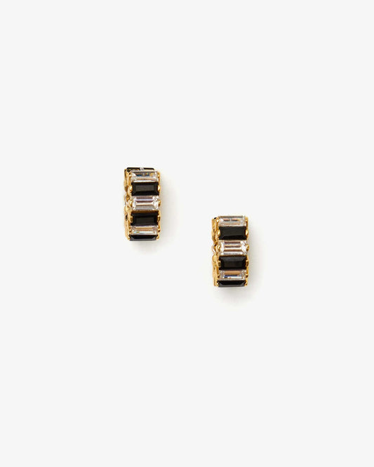 Checker Huggie Earrings with Baguette Design