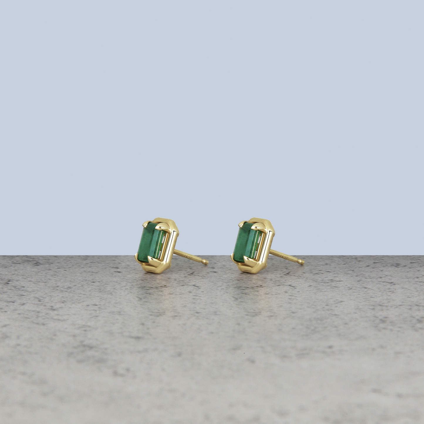 Emerald Cut Birthstone Stud Earrings