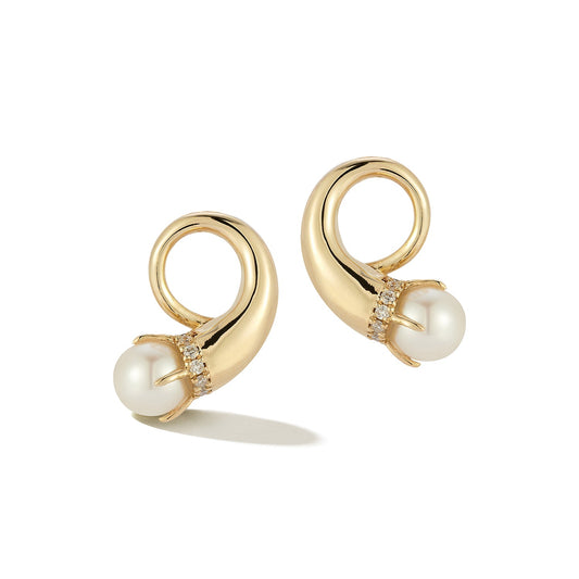 Gold Pearl Cornucopia Design Earrings