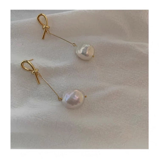 Baroque Pearl Knot Long Earrings