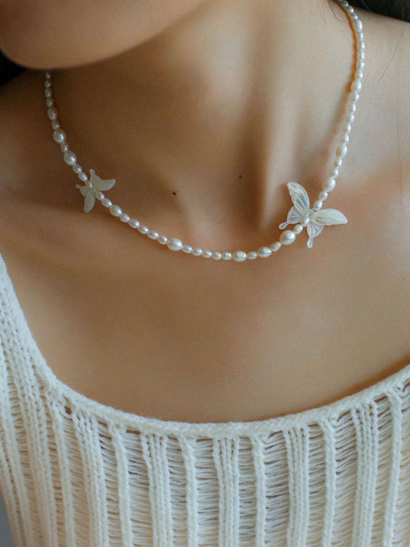 Butterfly Pearl and Shell Necklace