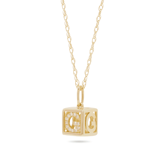 Diamond Initial Block Necklace for Babies