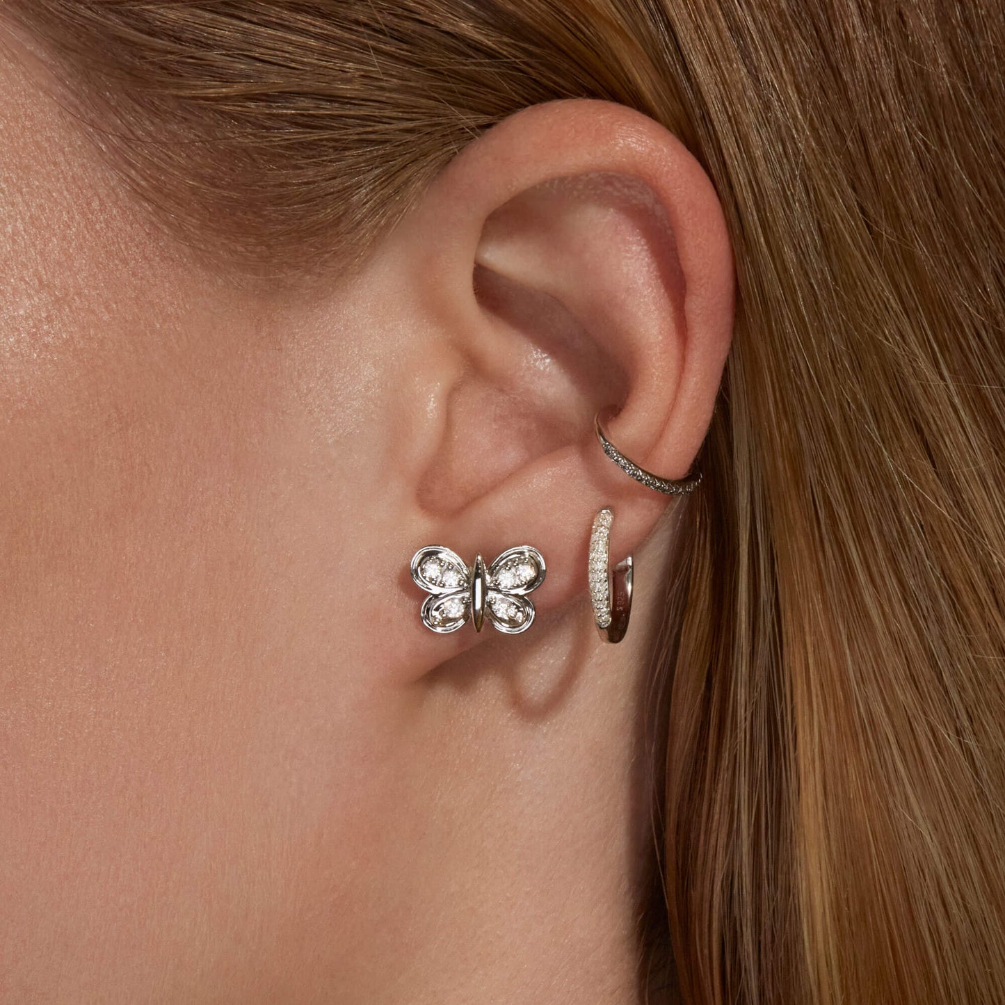 Butterfly Stud Earrings with Diamond Design