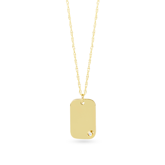 Dog Tag Necklace with Small Diamond Pendant