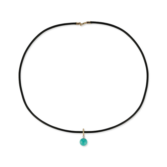 Turquoise Dot Necklace on Leather Cord with Diamonds