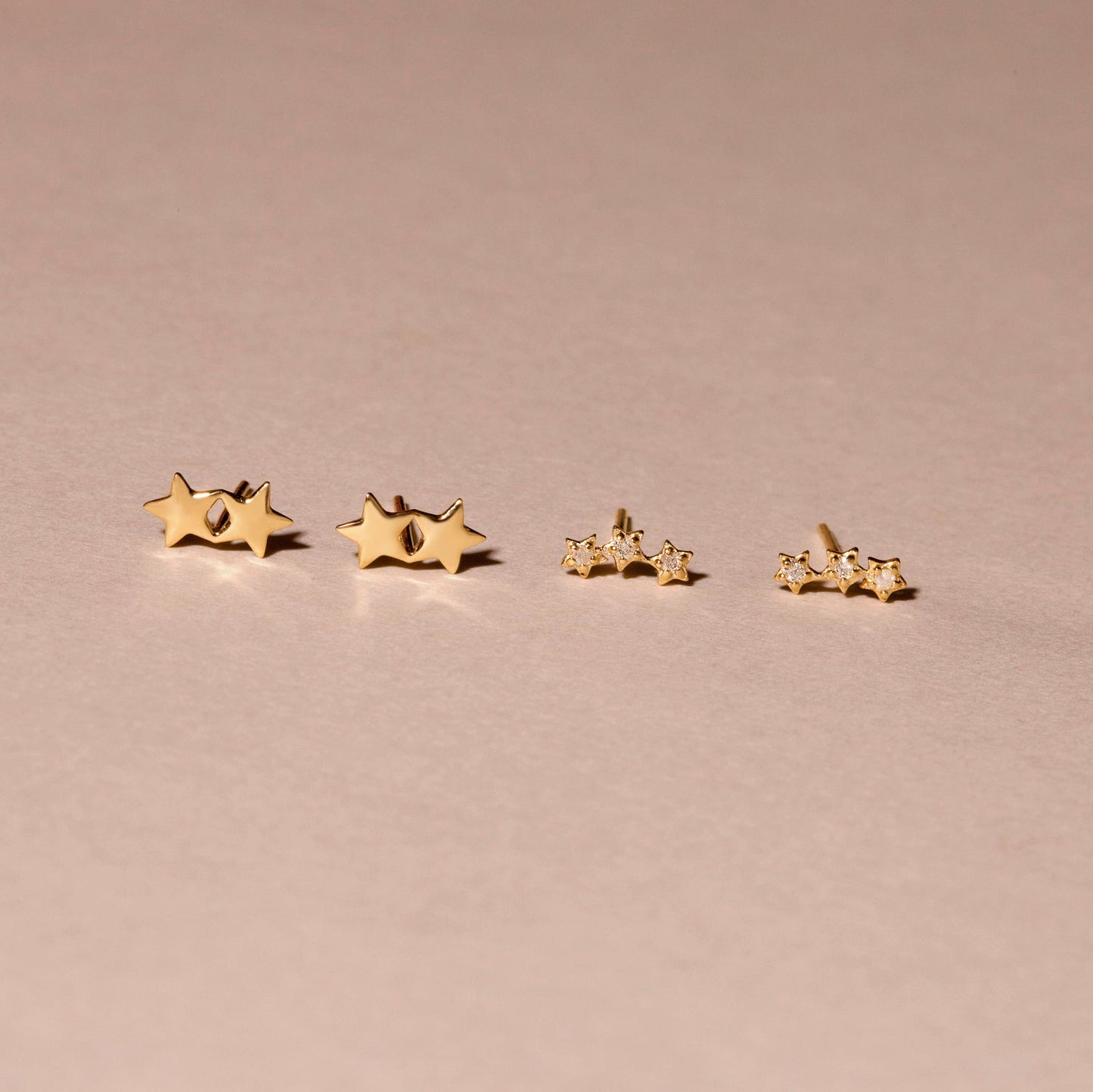 Double Silver Star Stud Earrings