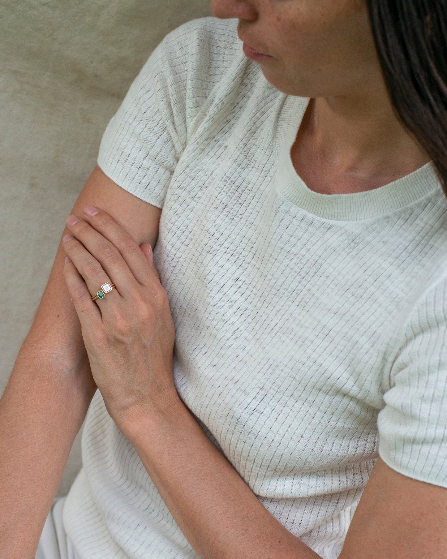 Floating Toi et Moi Rings with 14K Diamond and Emerald