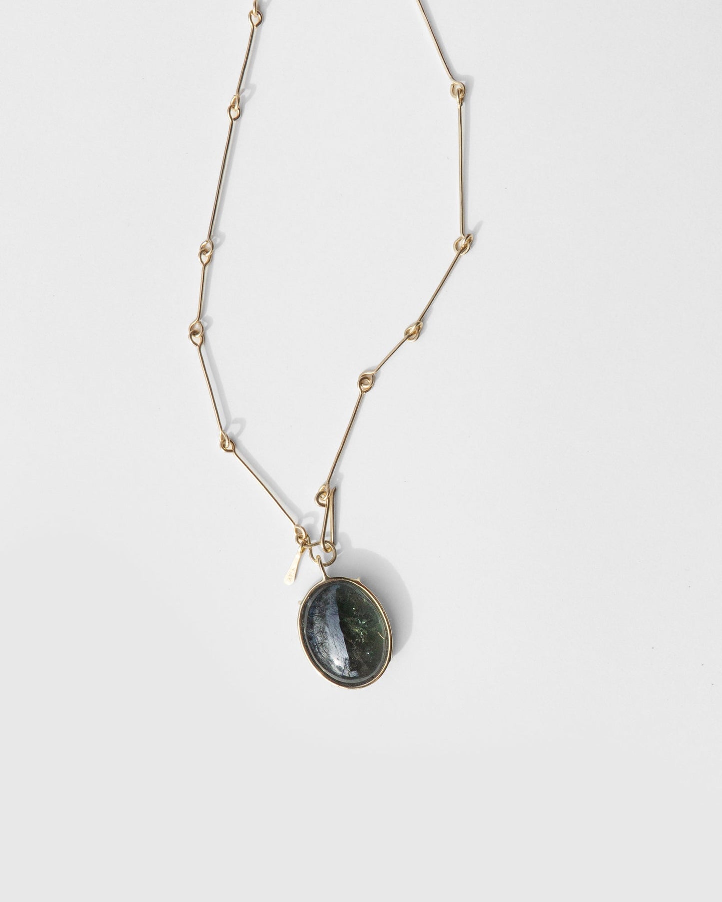 Moss Aquamarine Pendant on Bone Chain