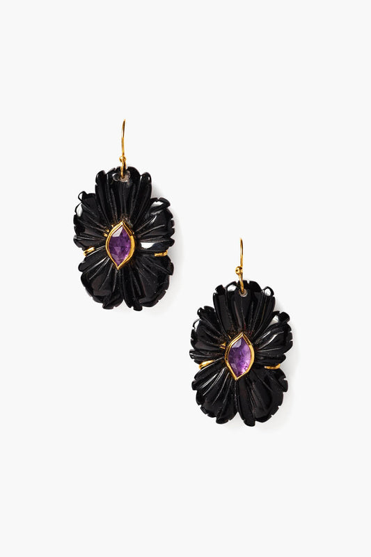 Black Agate Magnolia Earrings