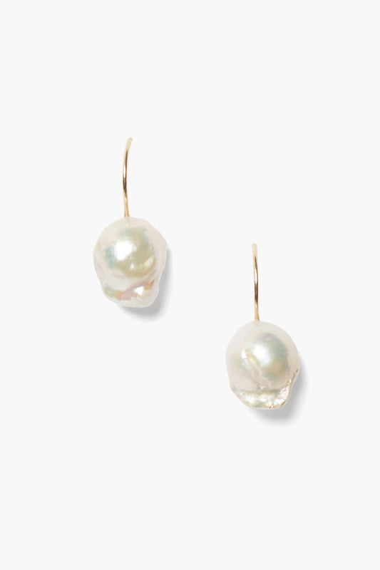 Baroque White Pearl Earrings 14k