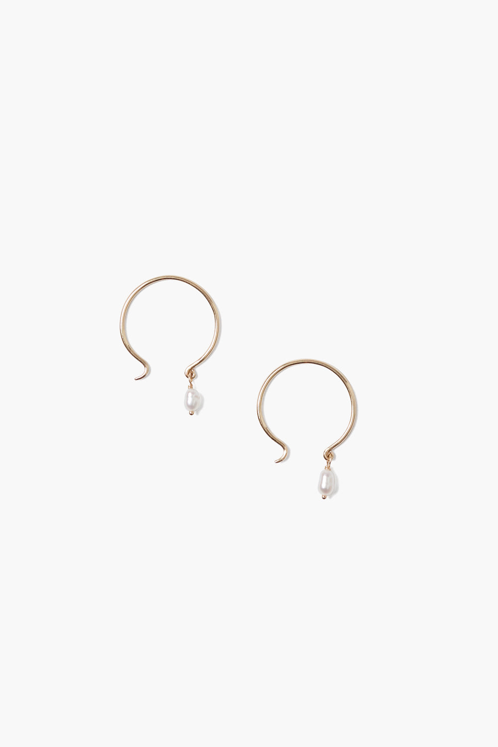 Mini White Pearl 14k Gold Hoop Earrings