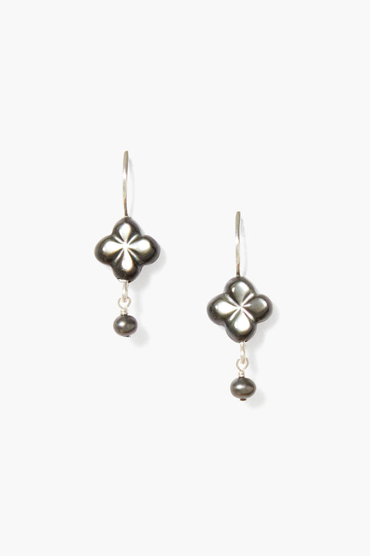 Black MOP Clover Drop Earrings