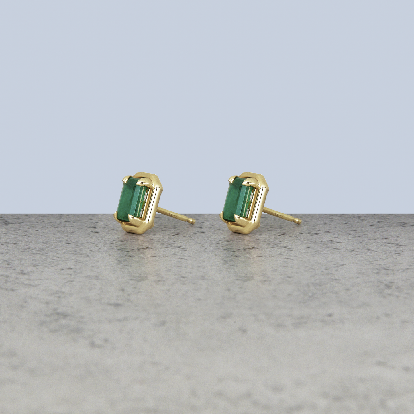 Emerald Stud Earrings with Bonbon Design