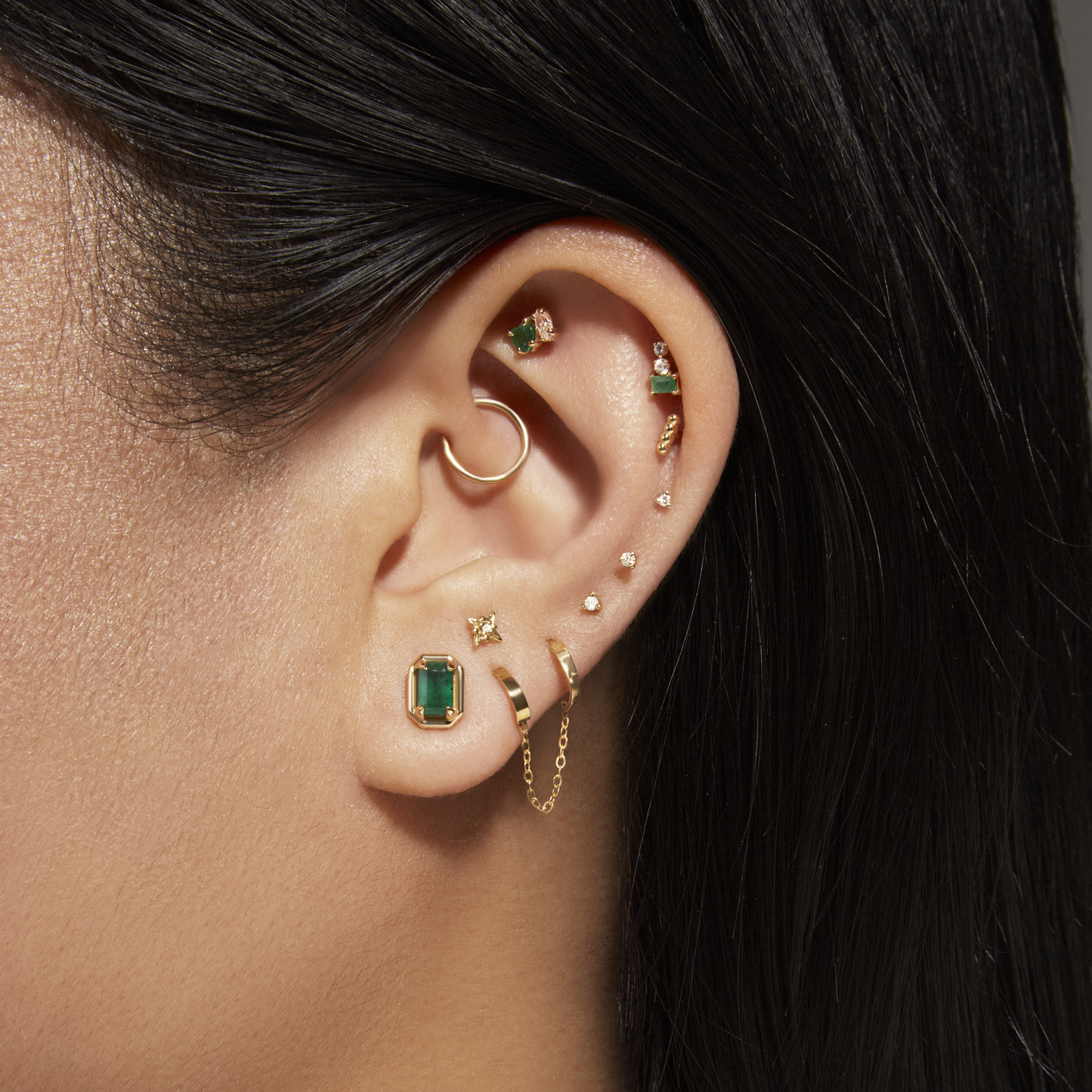 Emerald Stud Earrings with Bonbon Design