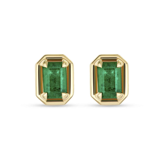 Emerald Stud Earrings with Bonbon Design