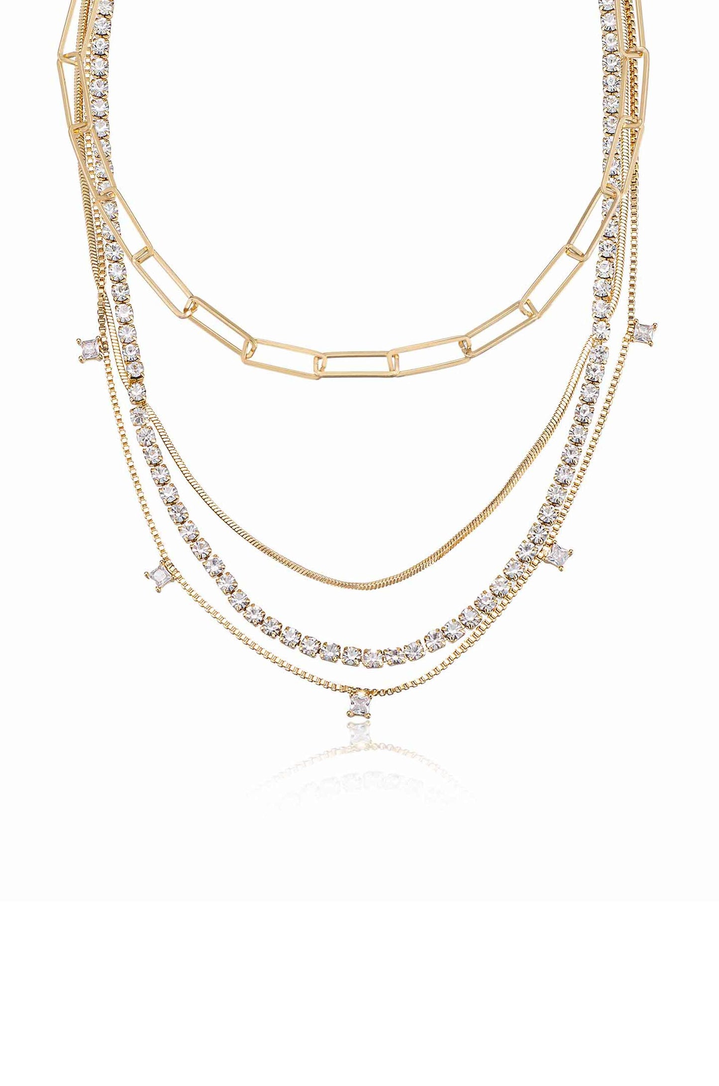 Crystal Necklace Set with Mixed Chain Design