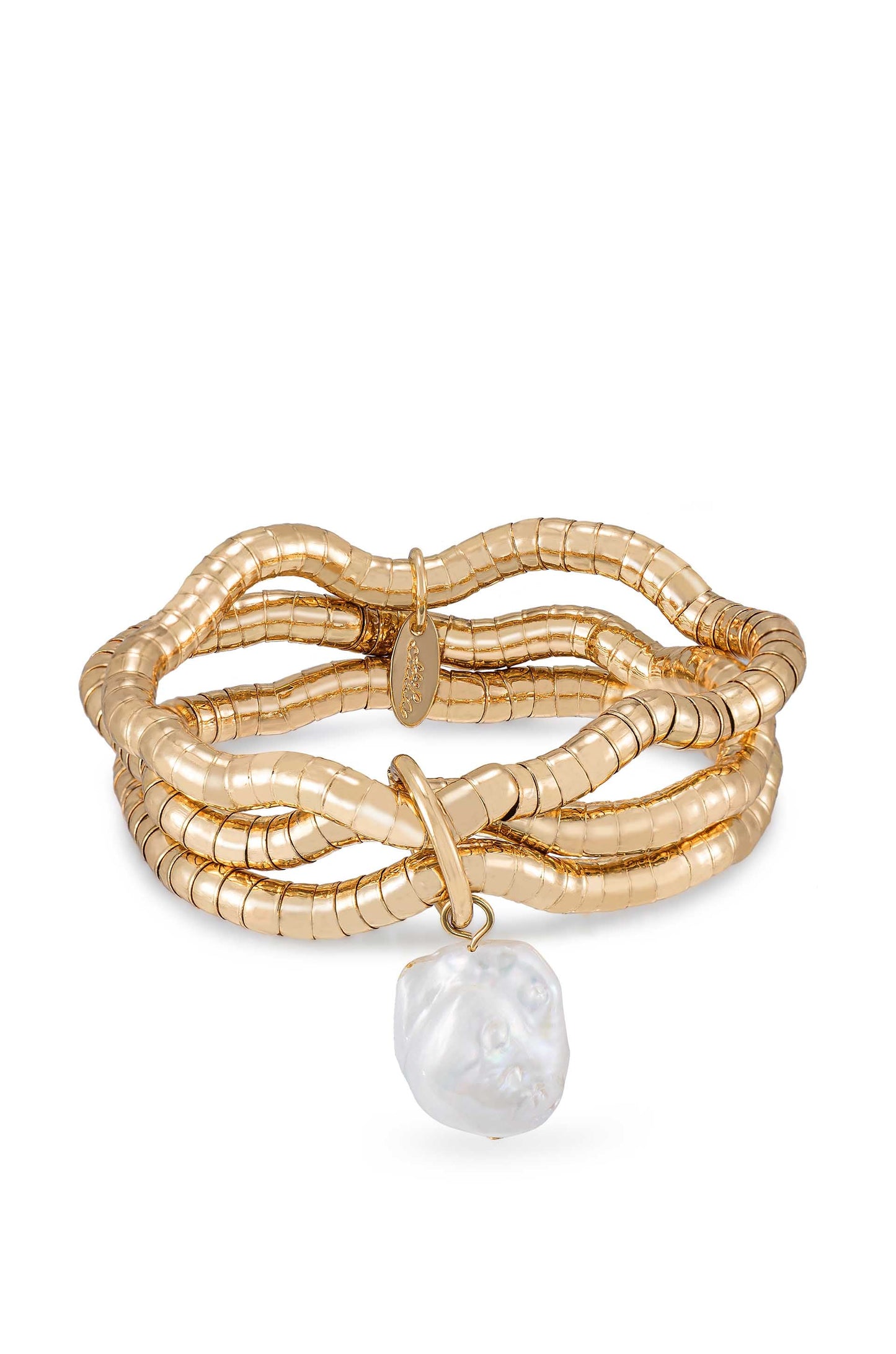 Pearl and Liquid Gold Stretch Bracelet