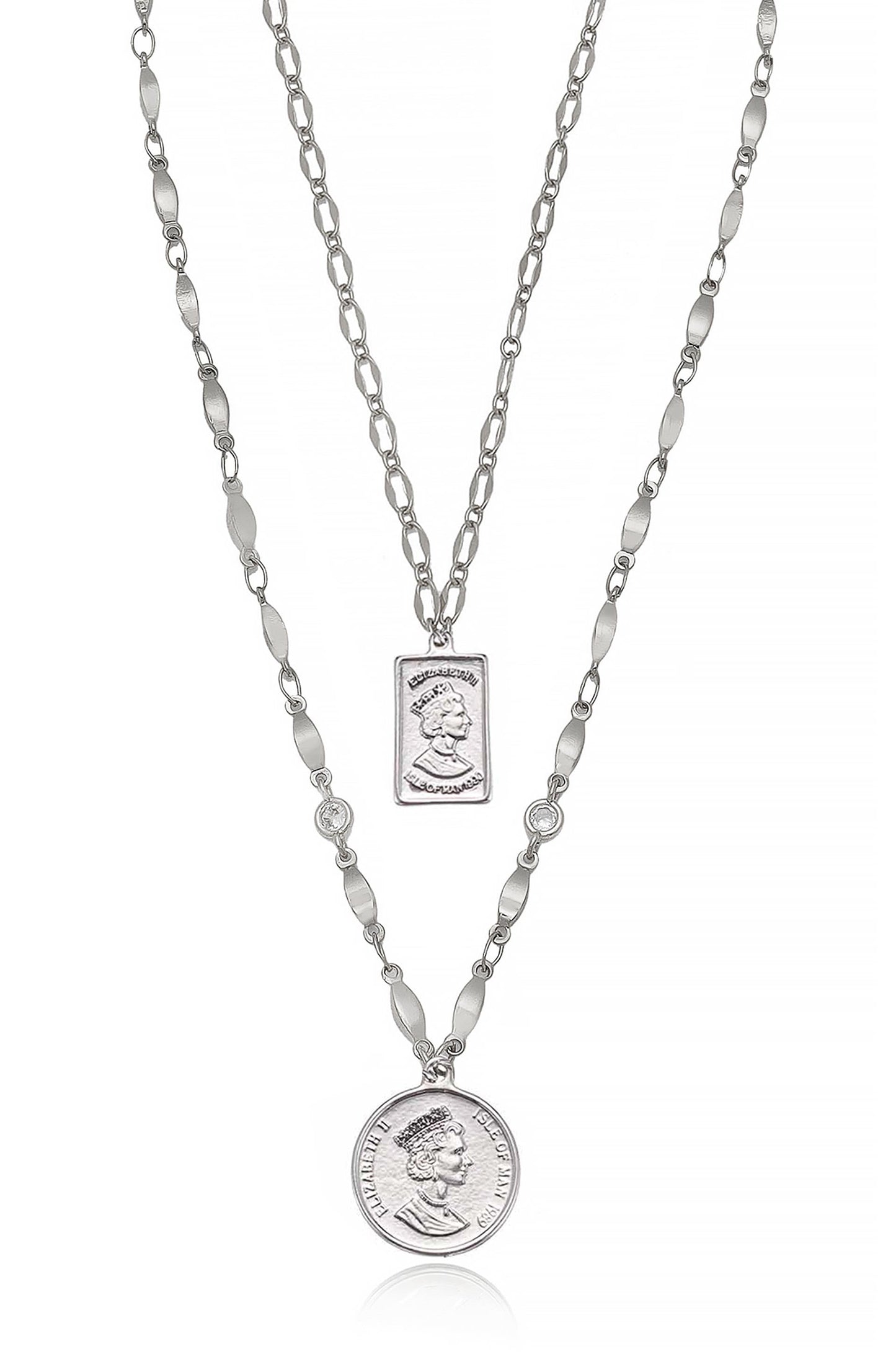 Layered Coin Necklace Set in Silver