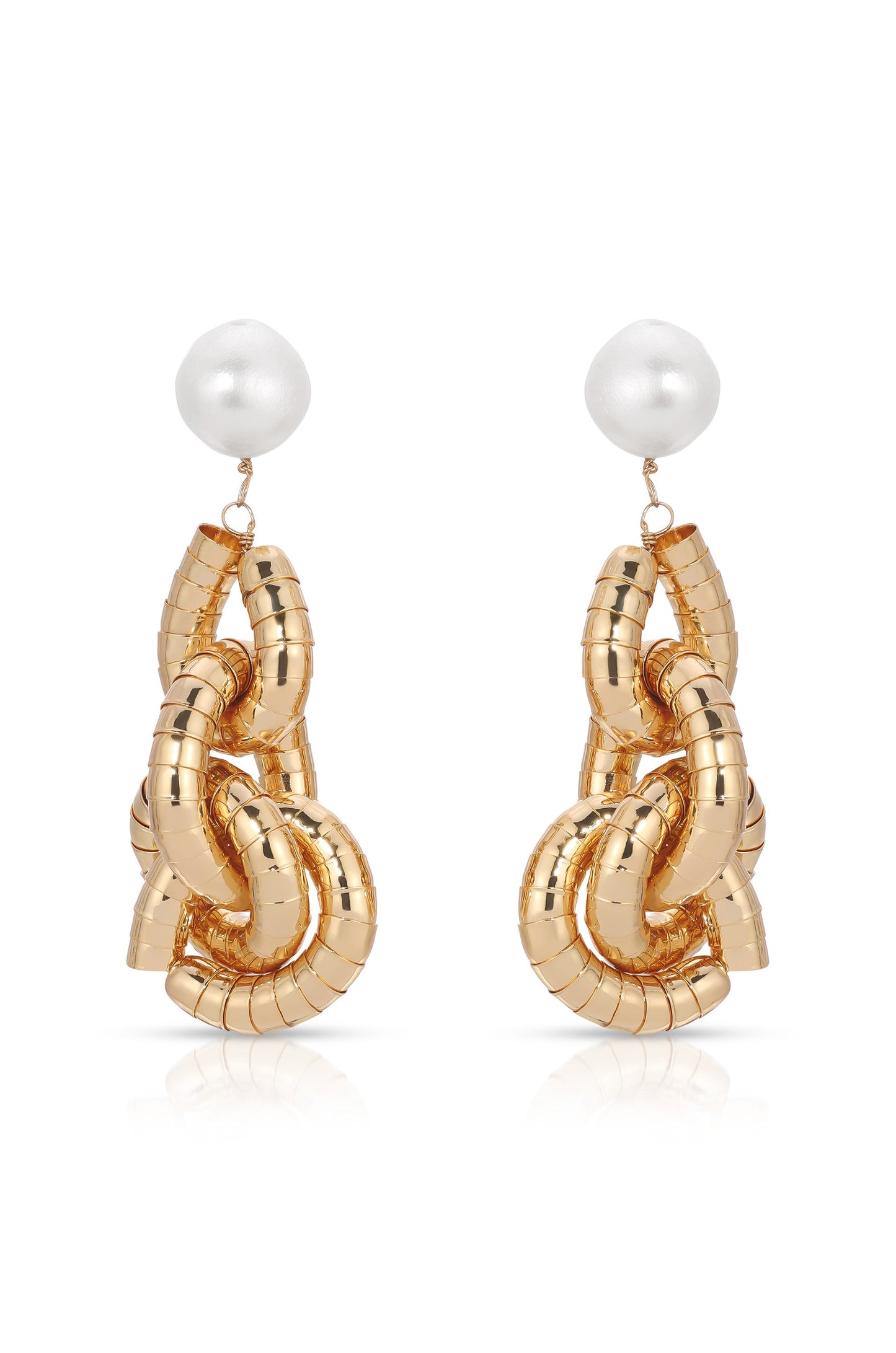 Gold Pearl Drop Earrings with Liquid Finish