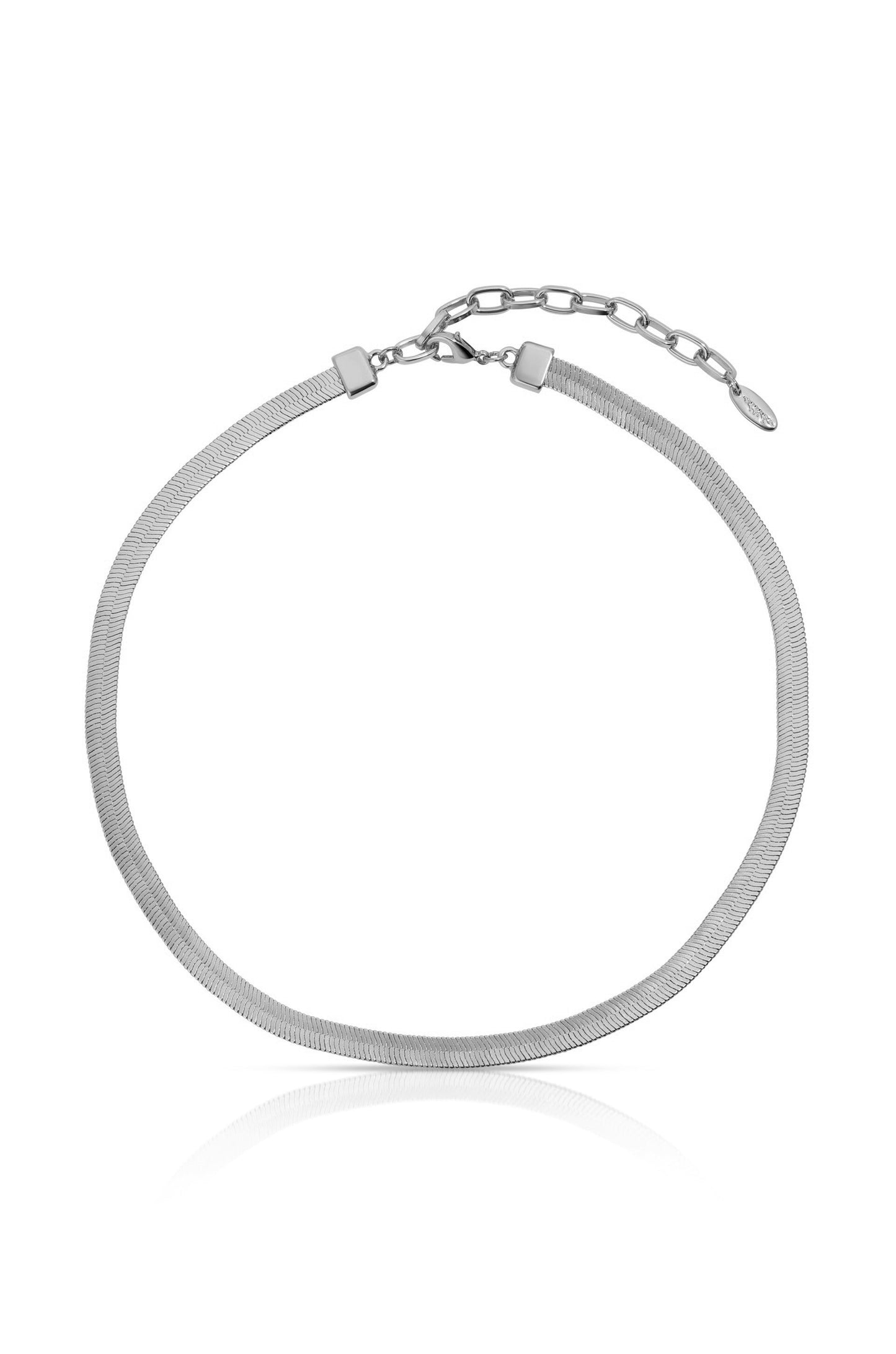 Flat Herringbone Chain Necklace in Silver