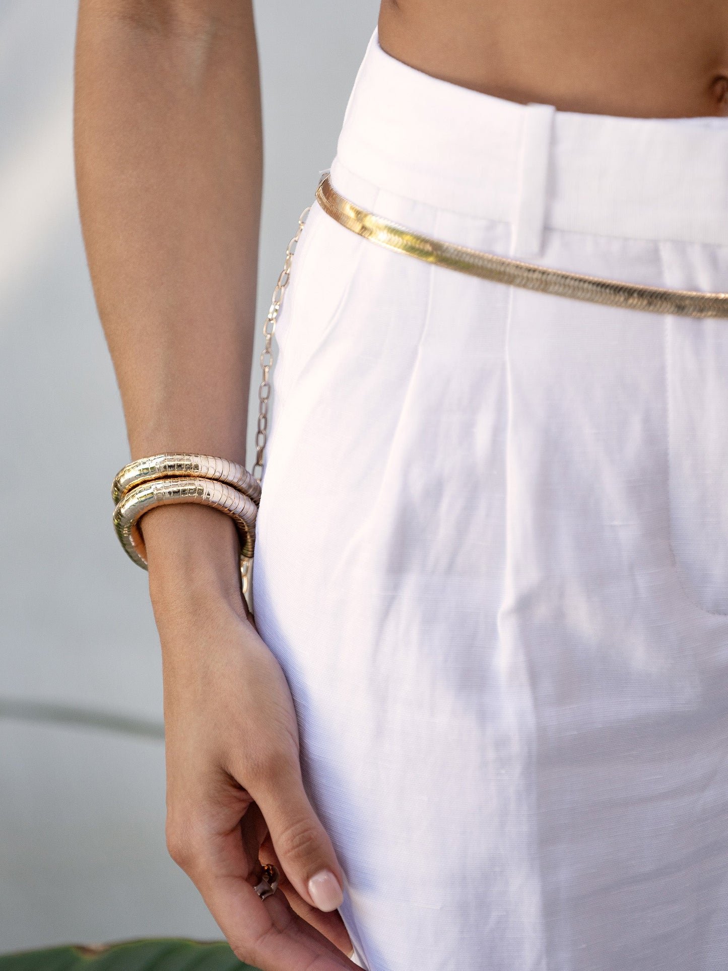 Gold Stretch Bracelet Set in Liquid Design