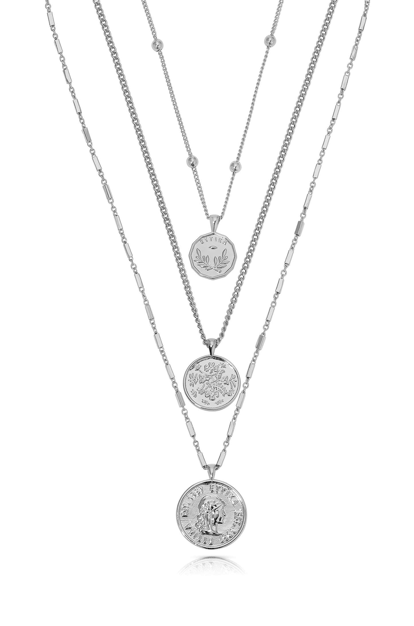 Set of Three Coin Necklaces in Sterling Silver