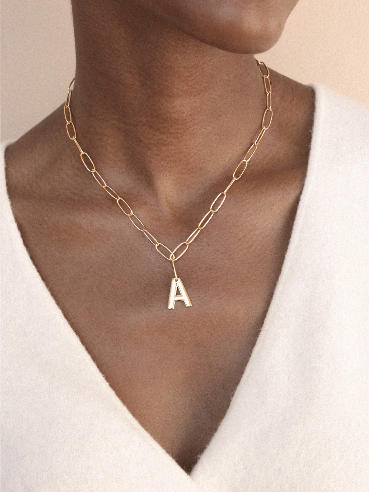 Initial Necklace with Paperclip Link Design