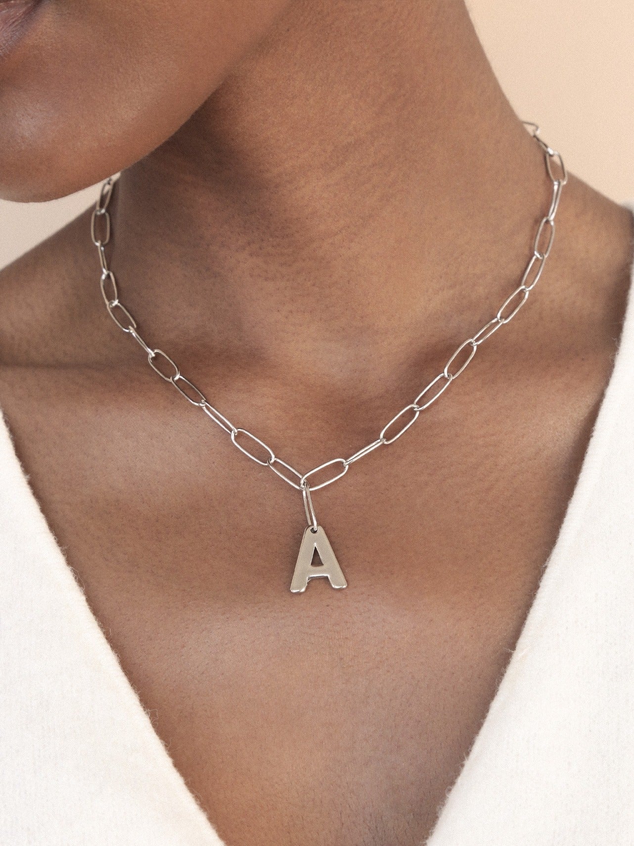 Initial Necklace with Paperclip Link Design