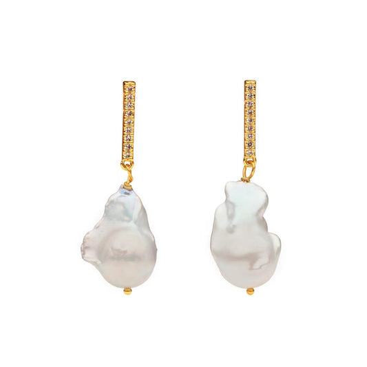 Elegant Baroque Pearl and Zirconia Earrings