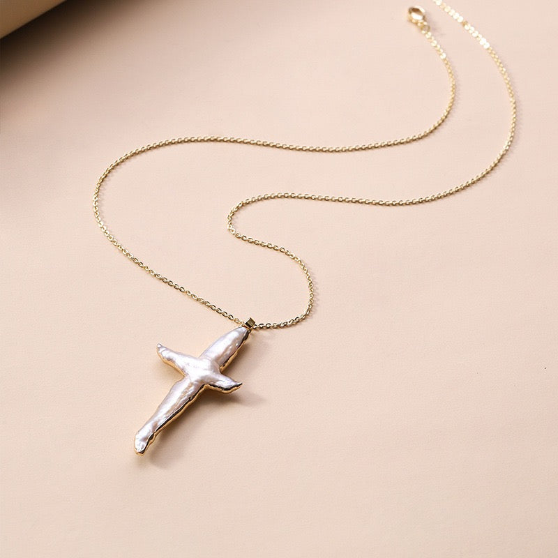 Large Pearl Pendant with Cross Design