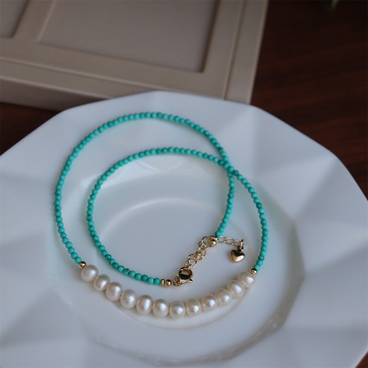 Turquoise and Freshwater Pearl Necklace with Agate Beads