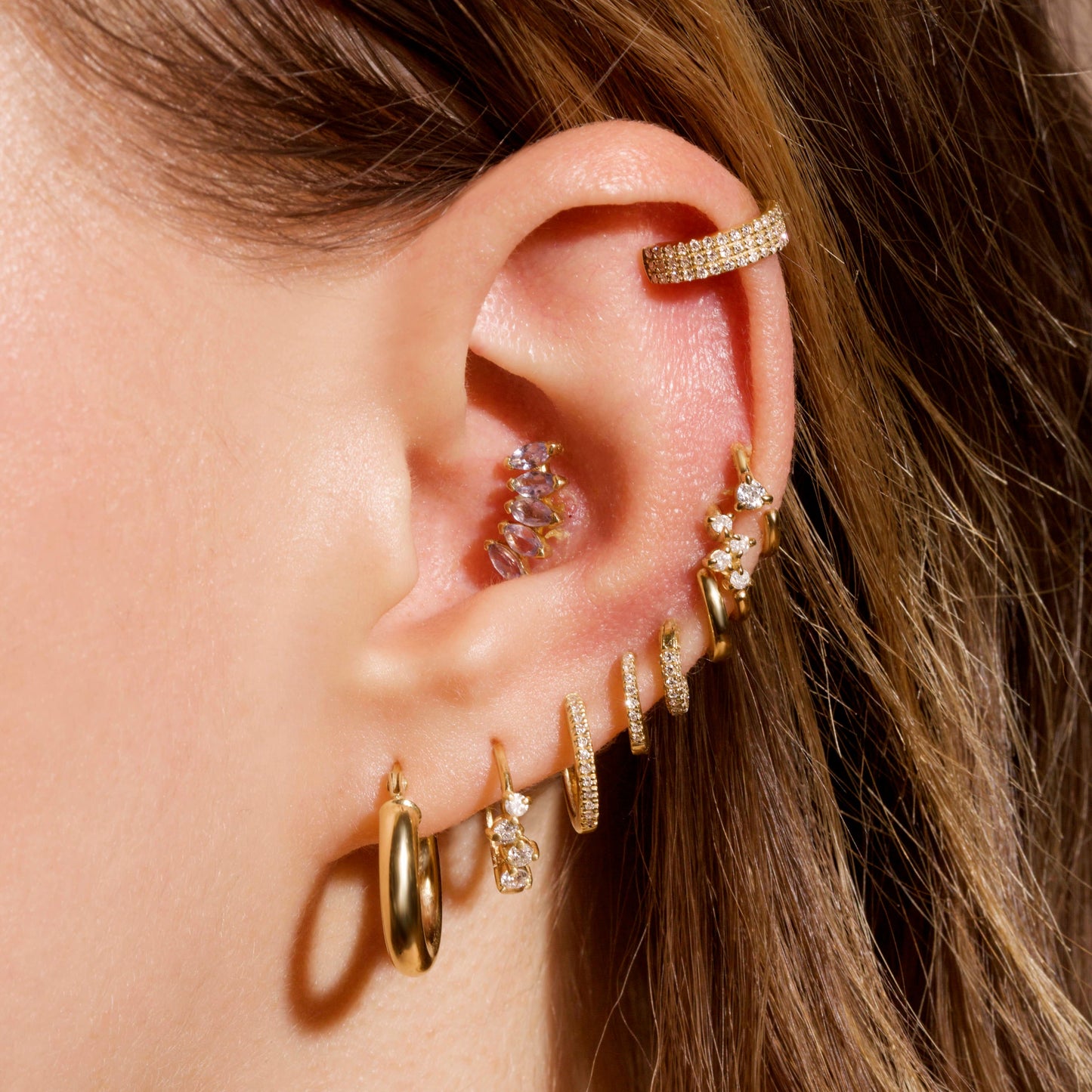 Diamond Cluster Hoop Earrings in Silver