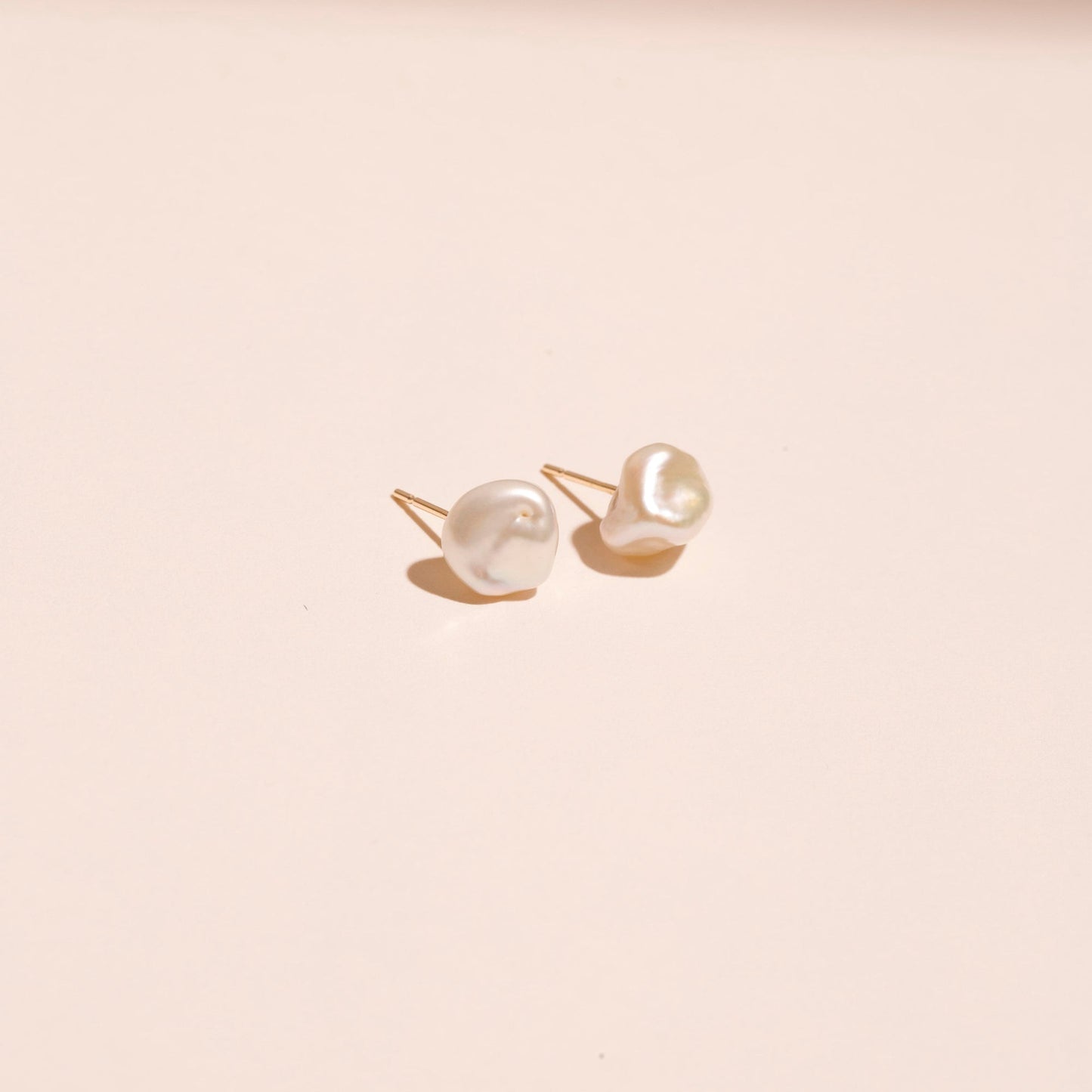 Natural Pearl Stud Earrings in Freeform Design