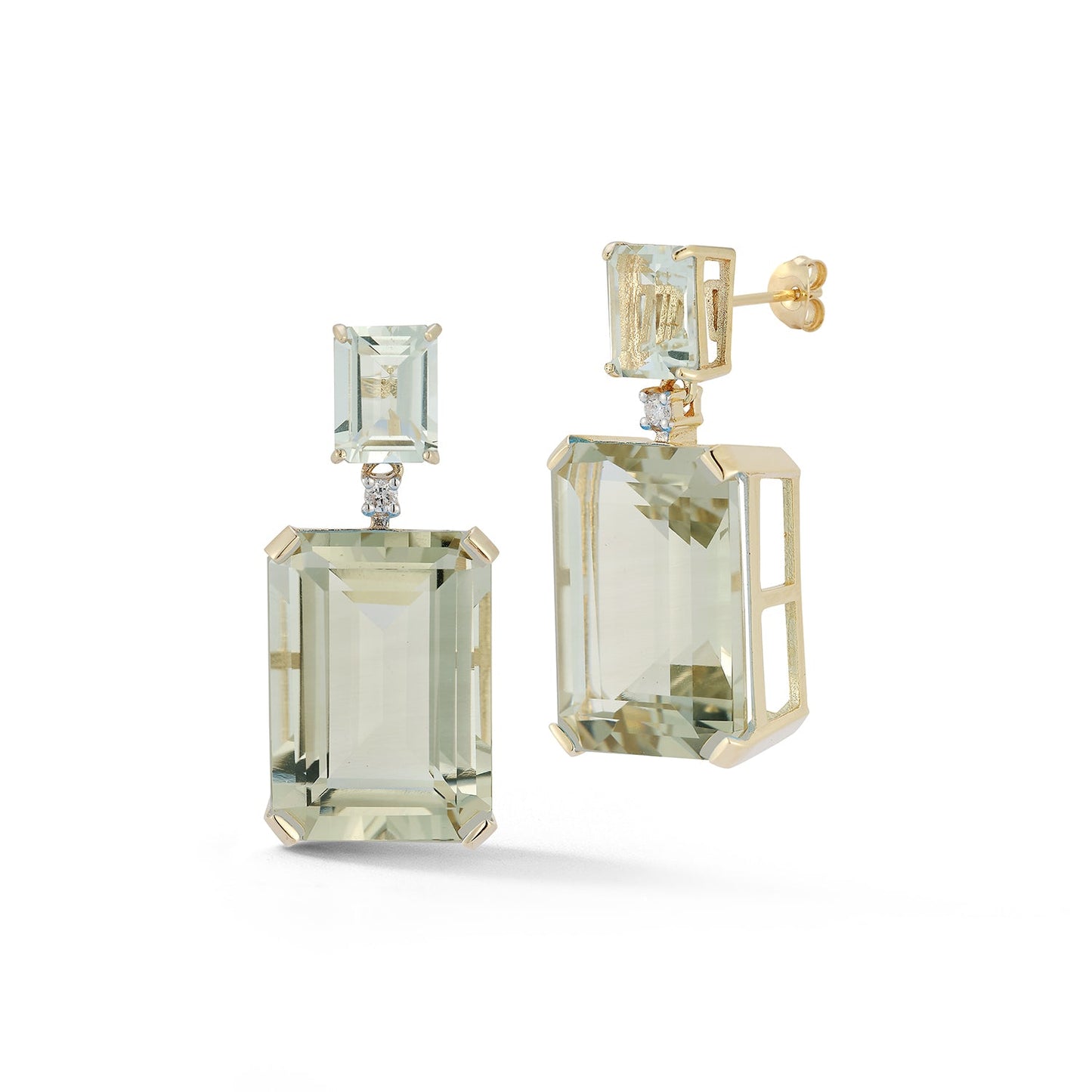 Green Amethyst Frame Earrings in 14kt Gold