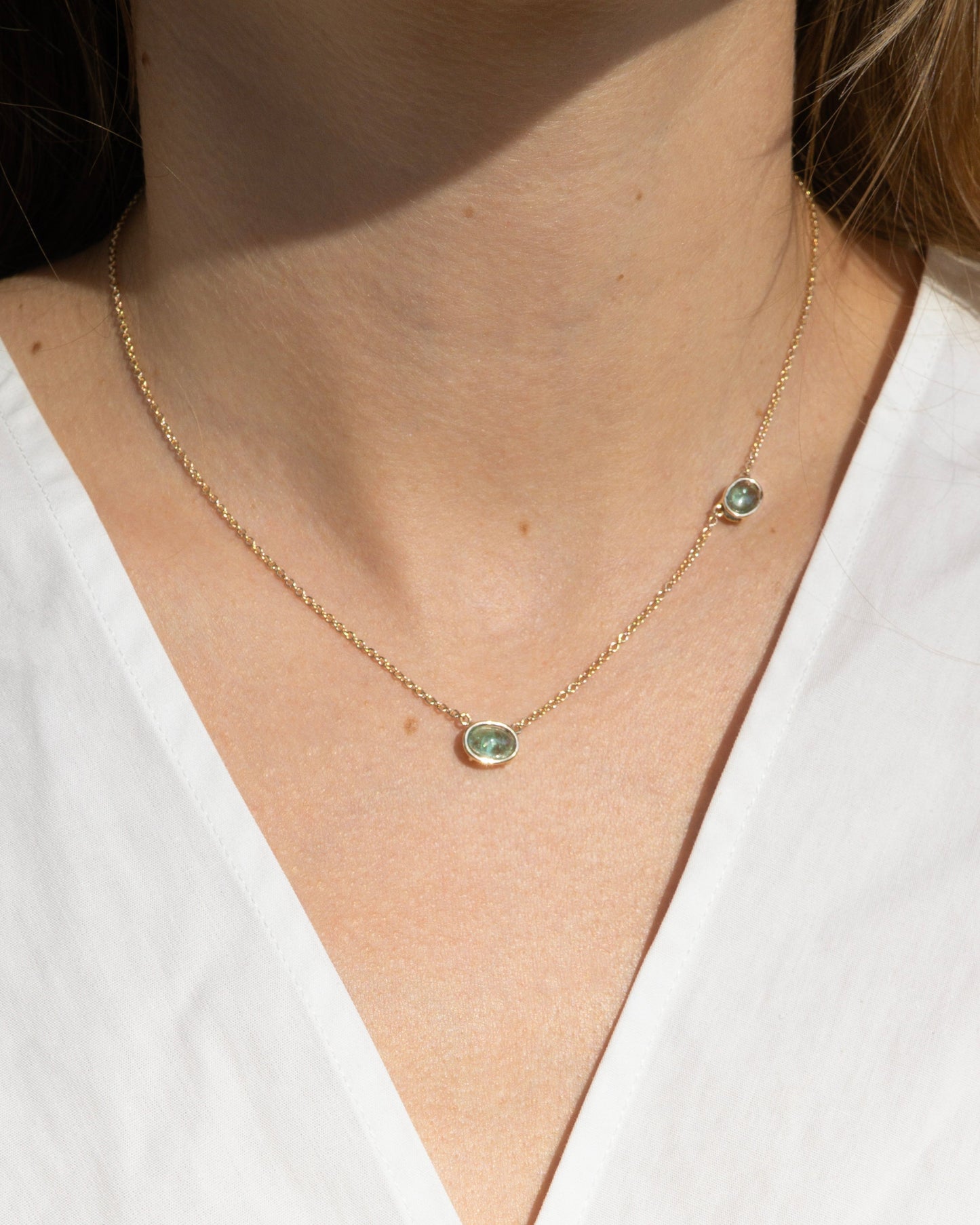 Twin Tourmaline Floating Necklace in 14K Gold