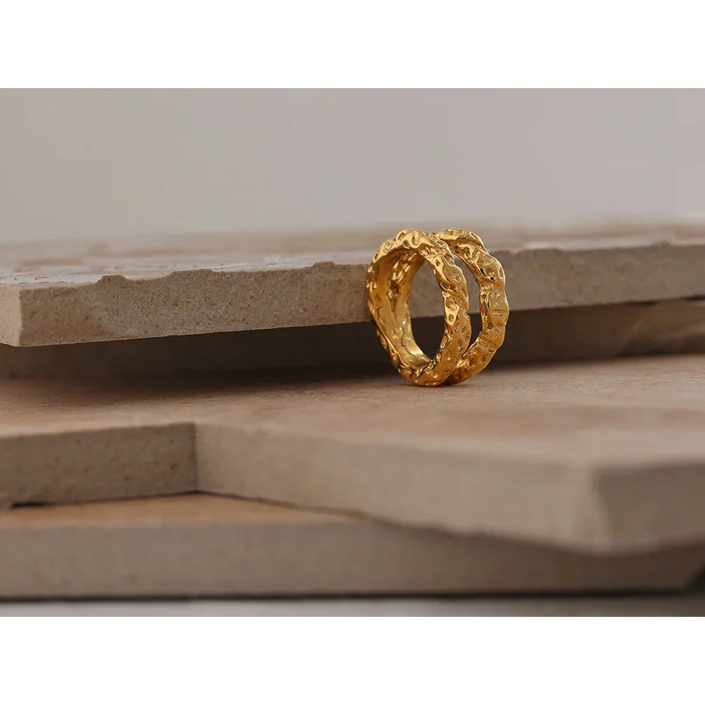 Gold Round Statement Ring with Radiant Design