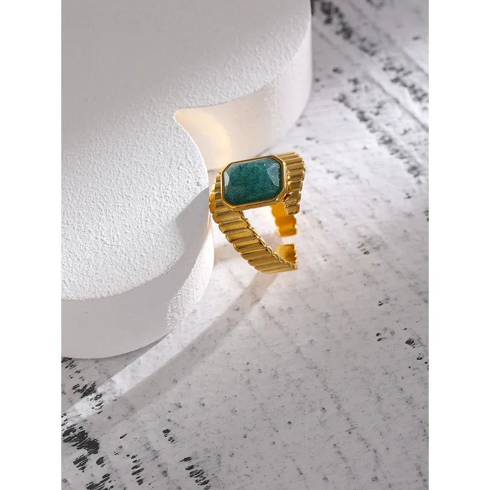 Gold Ring with Blue Apatite Stone