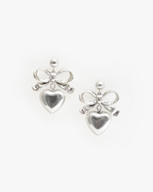 Elegant Heart Drop Earrings in Silver