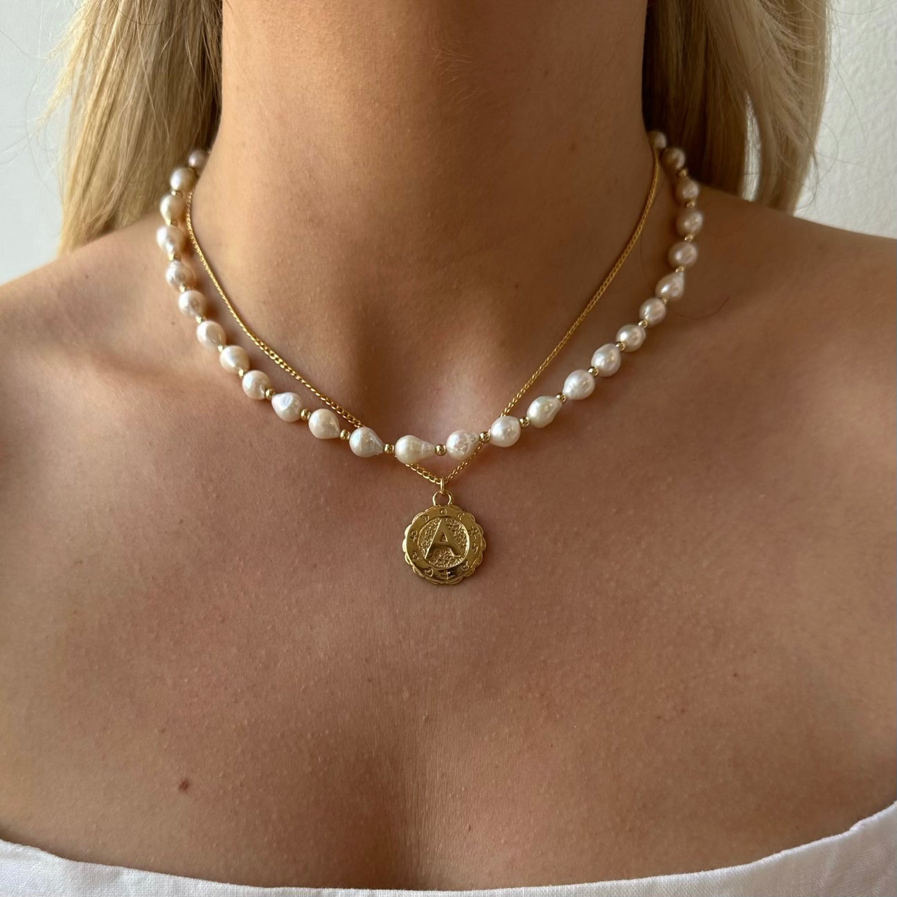 Baroque Pearl Initial Necklace Layering Set