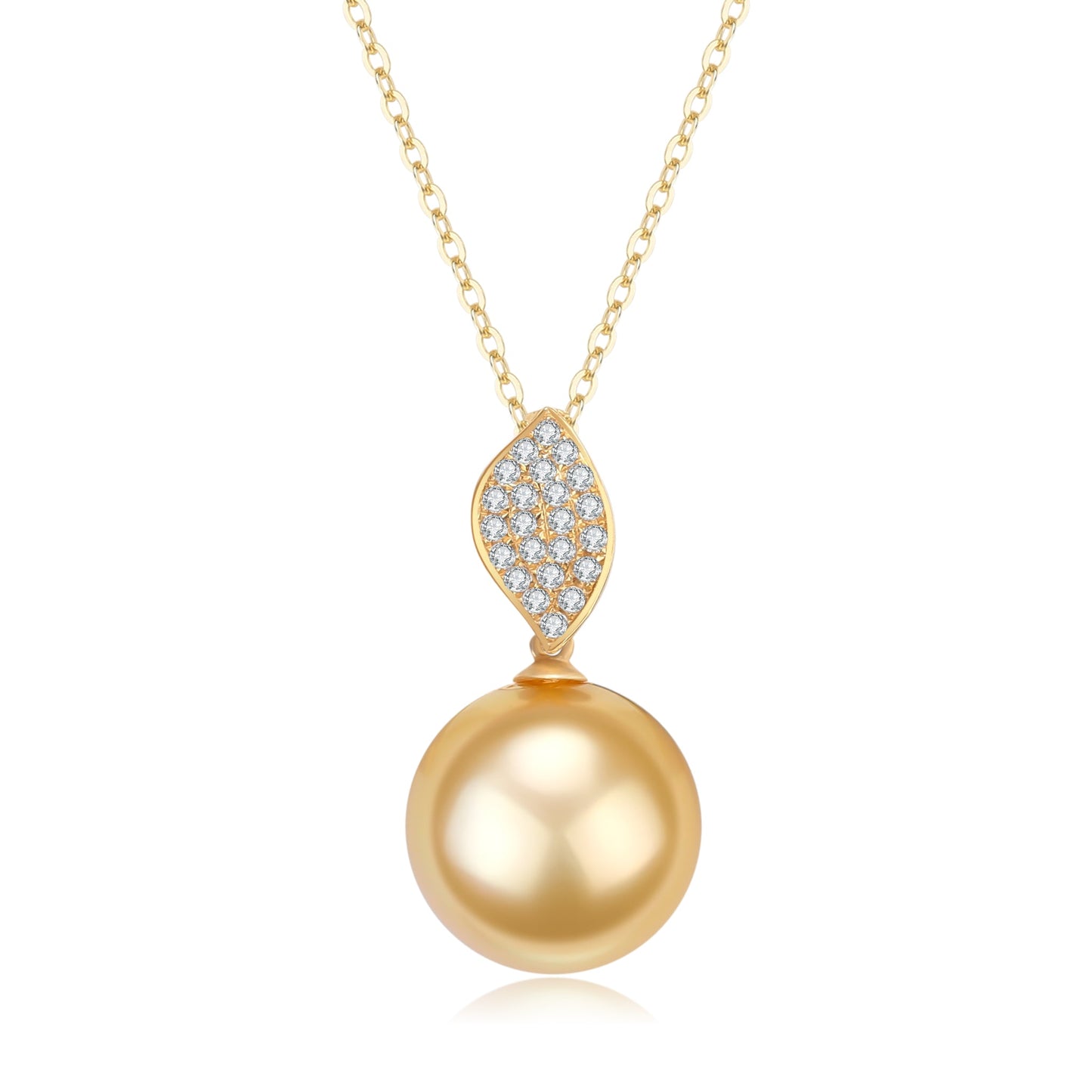 Golden South Sea Pearl Leaf Pendant Necklace in 18K Gold