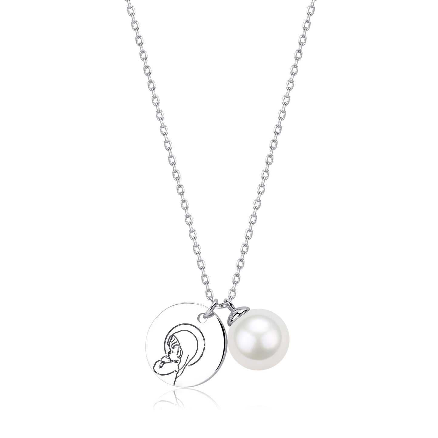 Charm and Pearl Pendant Necklace with Virgin Mary Design