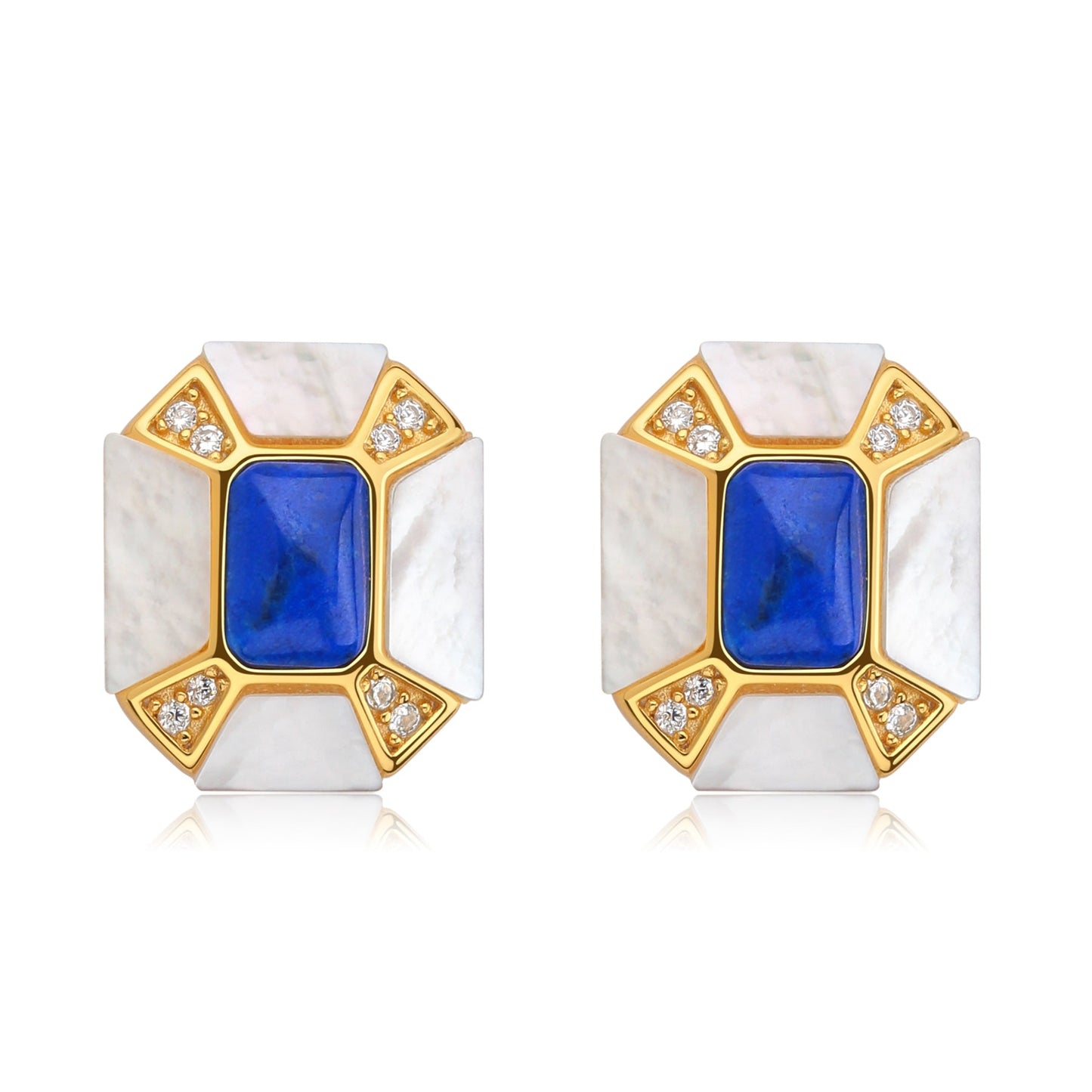 Blue Lapis Lazuli Gold Vermeil Earrings with Mother of Pearls