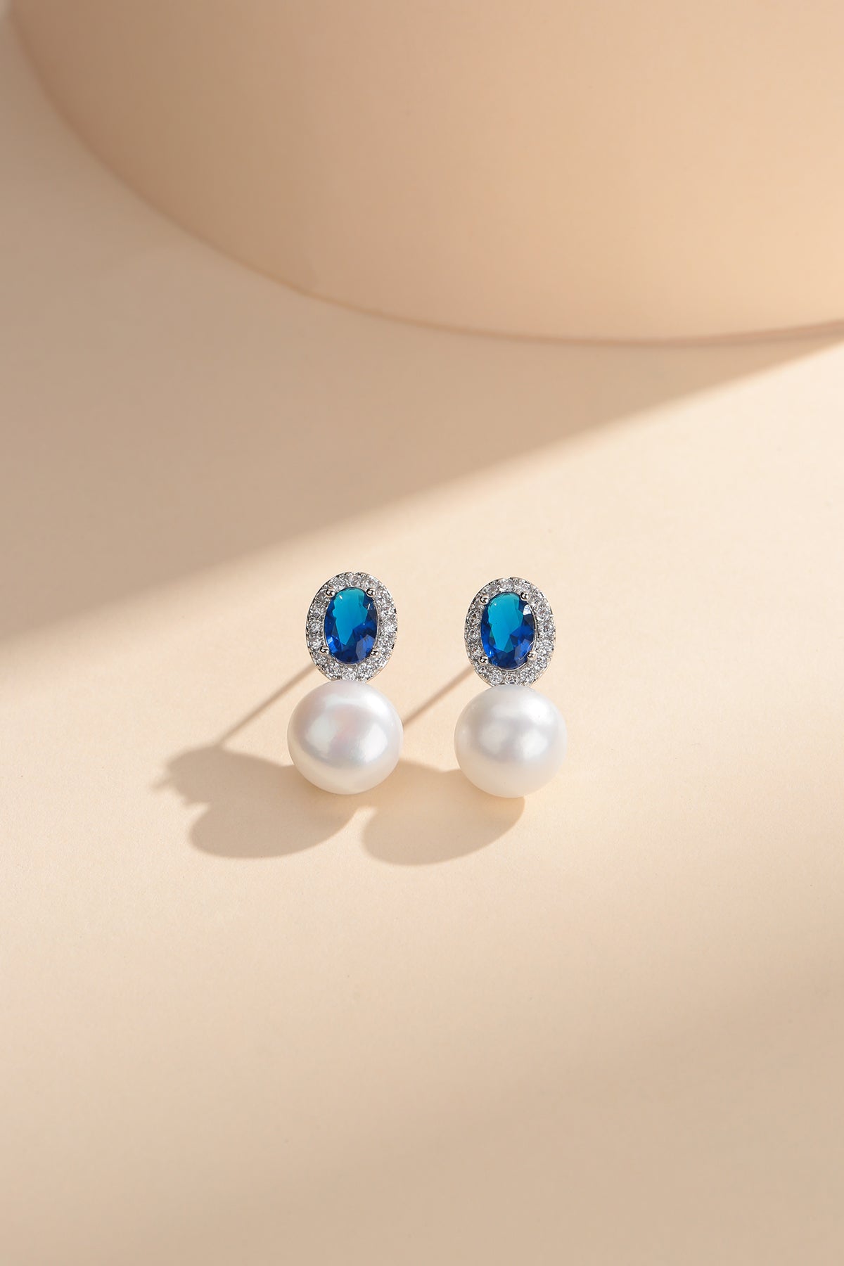 Blue Crystal and CZ Pearl Earrings Set